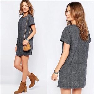 Free people endless shores gray 100% linen shift dress tunic dress size small